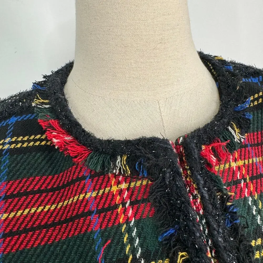 J. Crew Stewart Plaid Tartan Lady Jacket Red Blazer Preppy Work Classic Size  2